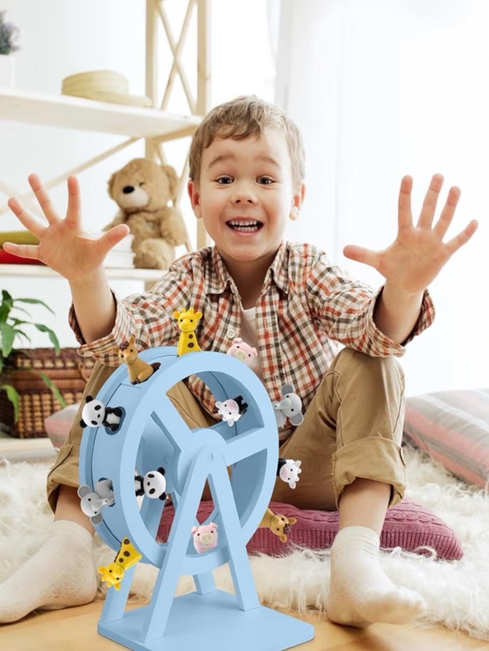 Magnetic Spinning Sky Blue Wooden Ferris Wheel Shelf For Tonie Box & Characters - Picture 5 of 6